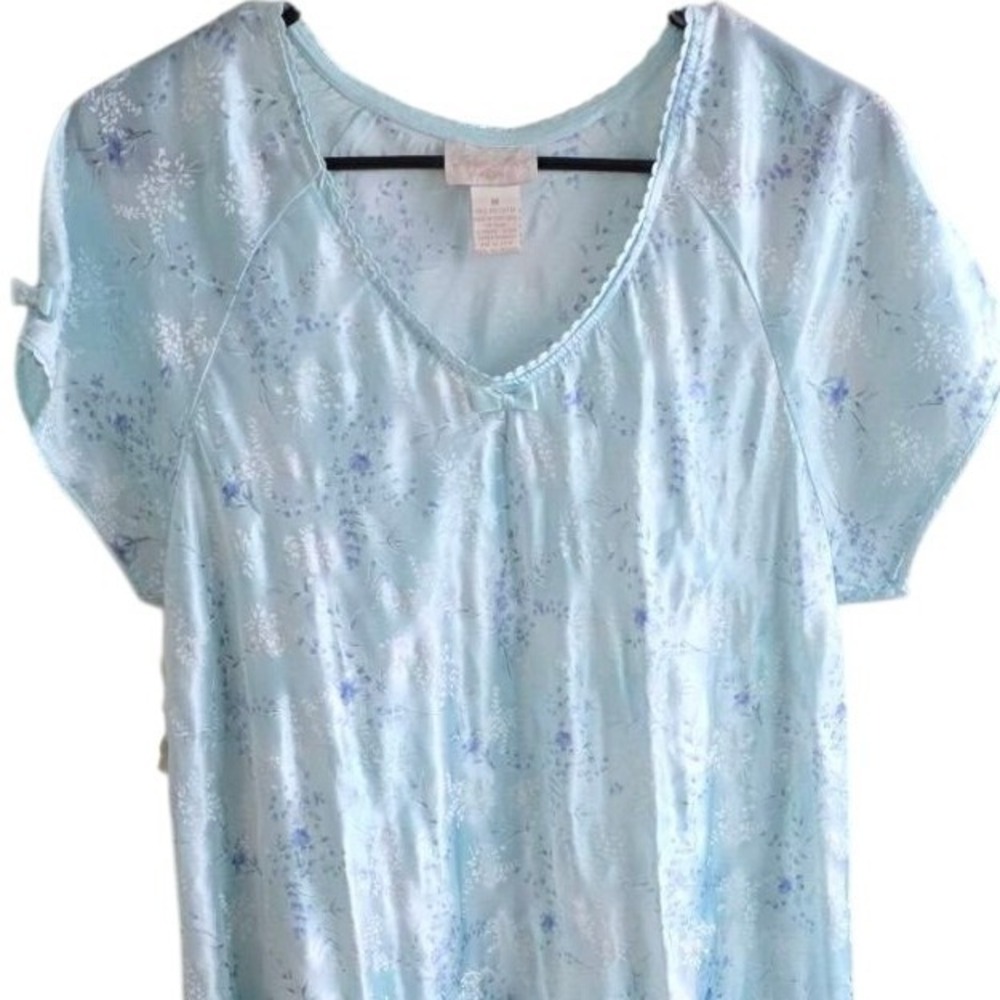 Vintage Inner Most Women's Blue Floral Short Sleeve Nightgown Sleepwear‎ M